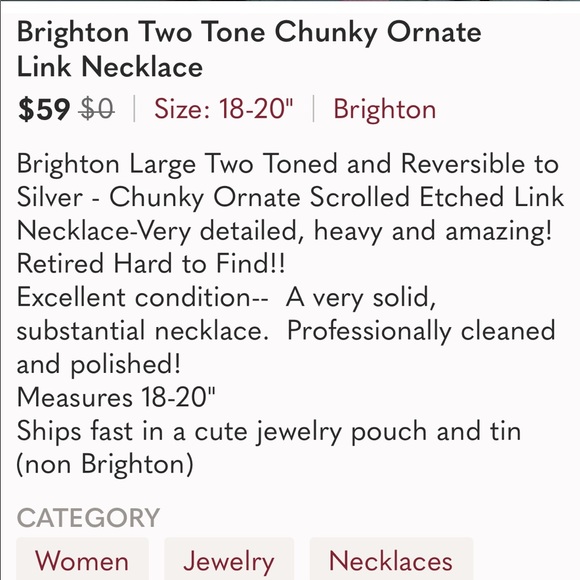 Brighton Two Tone  Chunky Ornate Link reversible Necklace - Picture 13 of 13